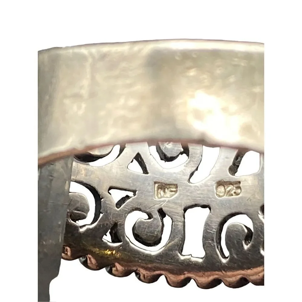 Sterling Silver 925 Open Scroll Band Ring dotted detail size 7